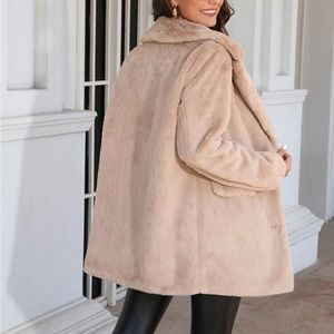 Button Waist Quilted Fur Collar Lapel Jacket